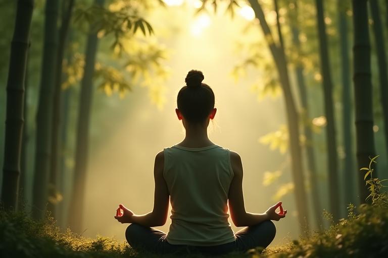 Спокойный кадр человека, занимающегося медитацией на фоне природы